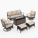 Phi Villa 7-Seater Outdoor Steel & Rattan Sofa Set With Rectangle Fire Pit Table