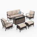 Phi Villa 7-Seater Outdoor Steel & Rattan Sofa Set With Rectangle Fire Pit Table