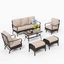 Phi Villa 7-Seater Wicker And Steel Outdoor Couch With Cushions Conversation Sofa Set
