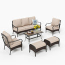 Phi Villa 7-Seater Wicker And Steel Outdoor Couch With Cushions Conversation Sofa Set