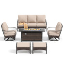 Outdoor Metal and Rattan Cocoa Sofa Set with Fire Pit Table