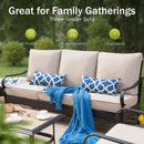 5-Seater Outdoor Metal and Rattan Cocoa Sofa Set With Square Fire Pit Table