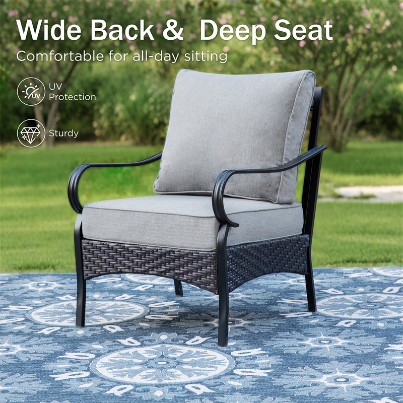 Phi Villa 4-Seater Outdoor Steel & Rattan Conversation Sofa Set With Square Fire Pit Table