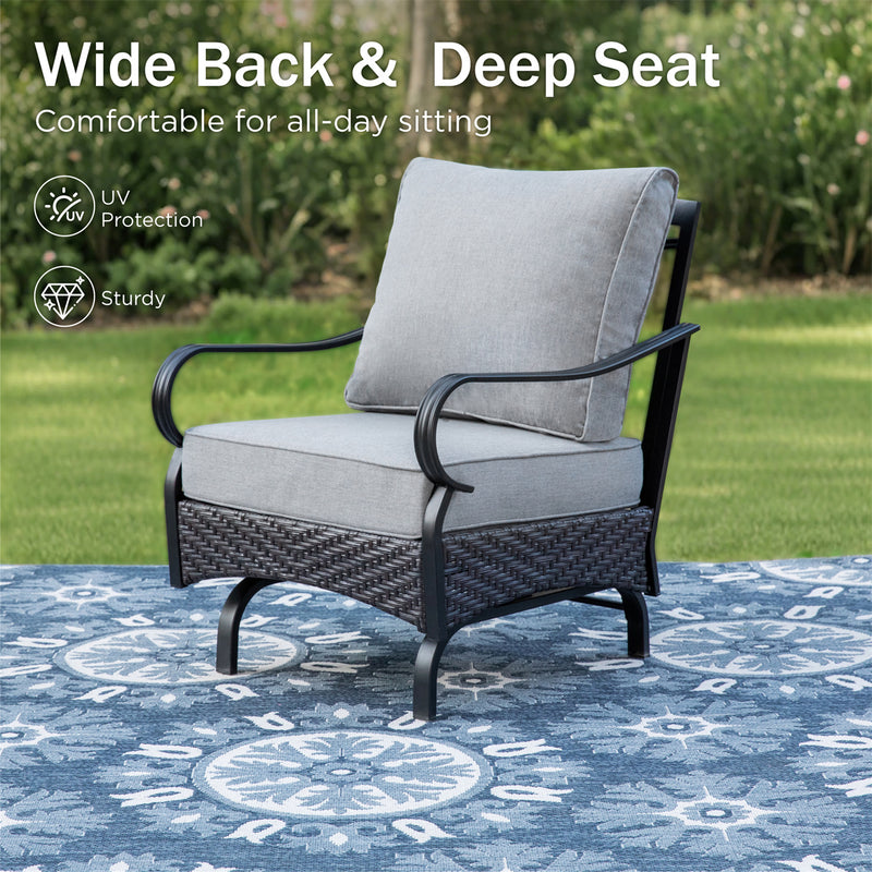 Phi Villa 4-Seater Outdoor Steel & Rattan Conversation Sofa Set With Square Fire Pit Table