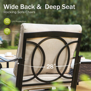 7-Seater Outdoor Metal and Rattan Cocoa Sofa Set with Square Fire Pit Table