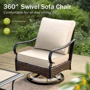 4-Seater Outdoor Metal and Rattan Cocoa Sofa Set with Square Fire Pit Table