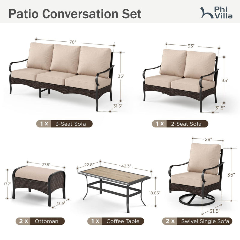Phi Villa 9-Seater Wicker & Steel Outdoor Conversation Sofa Sets With Loveseat