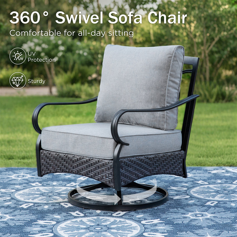 Phi Villa 4-Seater Outdoor Steel & Rattan Conversation Sofa Set With Square Fire Pit Table
