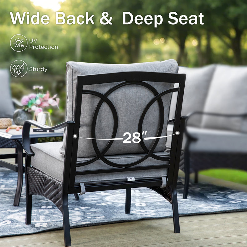 Phi Villa 7-Seater Wicker & Steel Outdoor Conversation  Sofa Sets With Loveseat