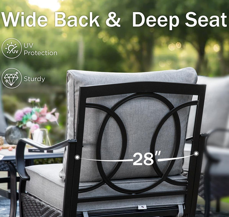 Phi Villa 4-Seater Outdoor Steel & Rattan Conversation Sofa Set With Square Fire Pit Table