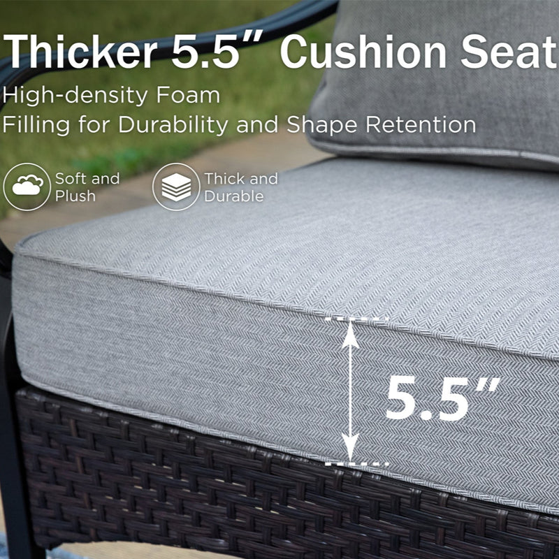 Phi Villa 4-Seater Outdoor Steel & Rattan Conversation Sofa Set With Square Fire Pit Table