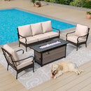 Phi Villa 5-Seater Outdoor Steel & Rattan Sofa Set With Rectangle Fire Pit Table