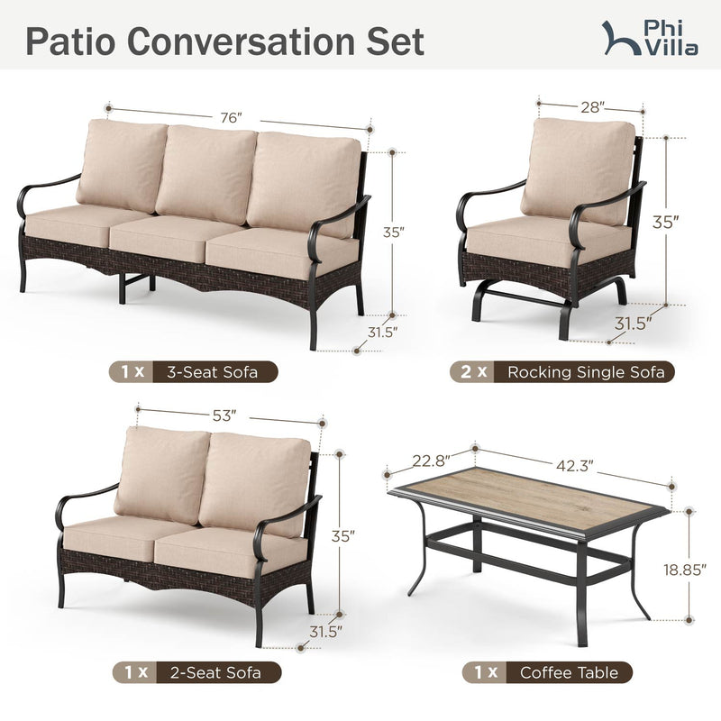Phi Villa 7-Seater Wicker & Steel Outdoor Conversation  Sofa Sets With Loveseat