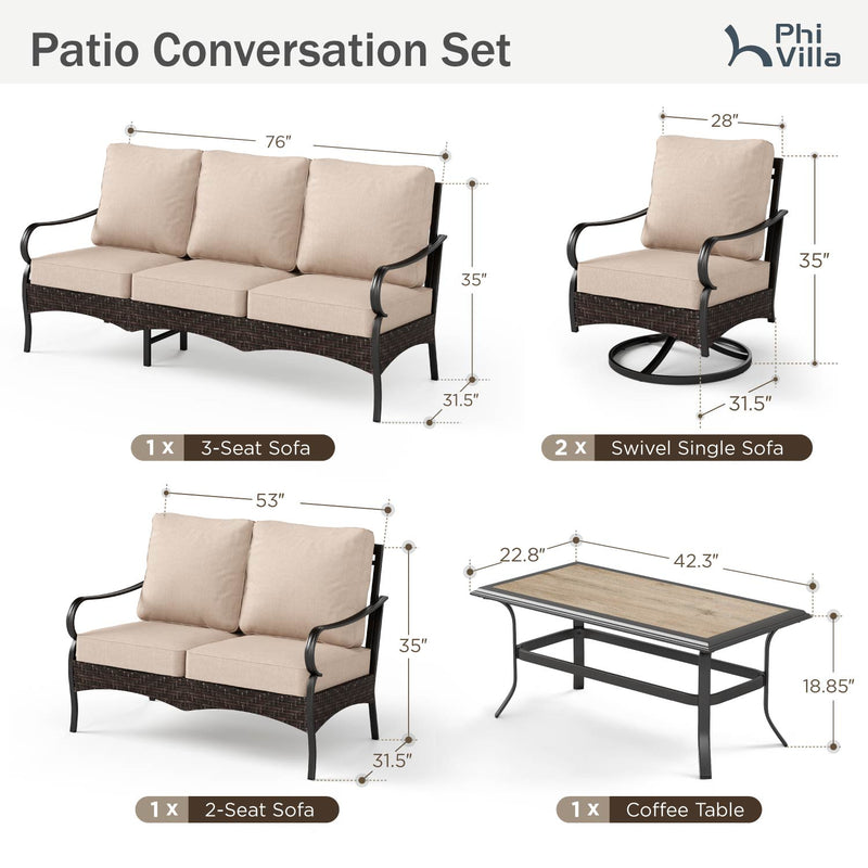 Phi Villa 7-Seater Wicker & Steel Outdoor Conversation  Sofa Sets With Loveseat