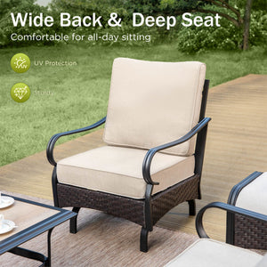 4-Seater Outdoor Metal and Rattan Cocoa Sofa Set with Square Fire Pit Table