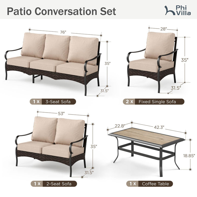 Phi Villa 7-Seater Wicker & Steel Outdoor Conversation  Sofa Sets With Loveseat