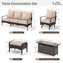 7-Seater Outdoor Metal and Rattan Cocoa Sofa Set with Square Fire Pit Table