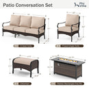 7-Seater Outdoor Metal and Rattan Cocoa Sofa Set with Square Fire Pit Table