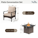 4-Seater Outdoor Metal and Rattan Cocoa Sofa Set with Square Fire Pit Table