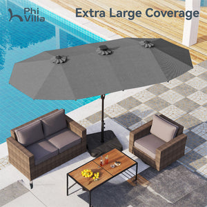 13ft Solar Double-Sided Patio Twin Umbrella with Led Lights