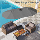 PHI VILLA 13Ft Double-Sided Umbrella - Solar Powered LED Lights, Adjustable Crank, and Durable Construction