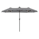 PHI VILLA 13Ft Double-Sided Umbrella - Solar Powered LED Lights, Adjustable Crank, and Durable Construction