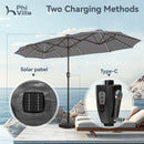 PHI VILLA 13Ft Double-Sided Umbrella - Solar Powered LED Lights, Adjustable Crank, and Durable Construction