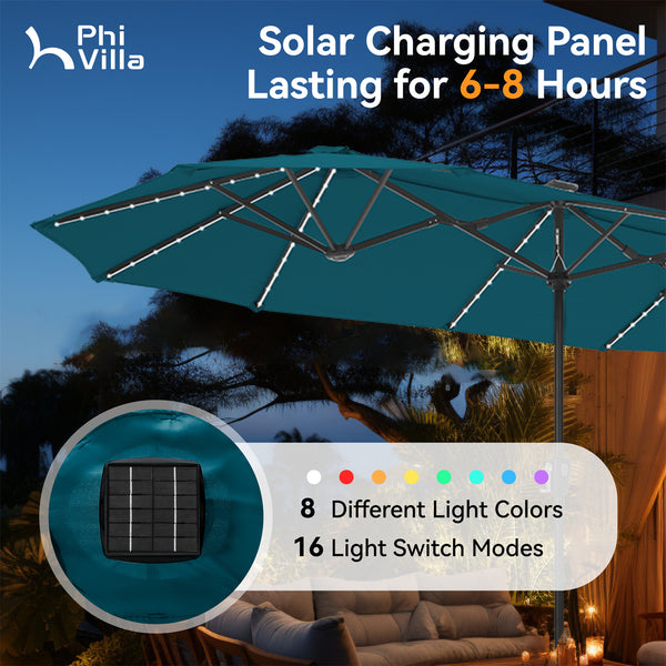 13ft Solar Double-Sided Patio Twin Umbrella with Led Lights 13ft Solar Double-Sided Patio Twin Umbrella with Led Lights