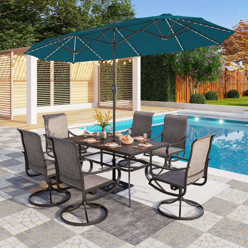 PHI VILLA 13Ft Double-Sided Umbrella - Solar Powered LED Lights, Adjustable Crank, and Durable Construction
