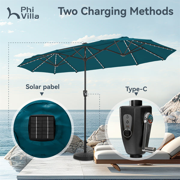 13ft Solar Double-Sided Patio Twin Umbrella with Led Lights 13ft Solar Double-Sided Patio Twin Umbrella with Led Lights