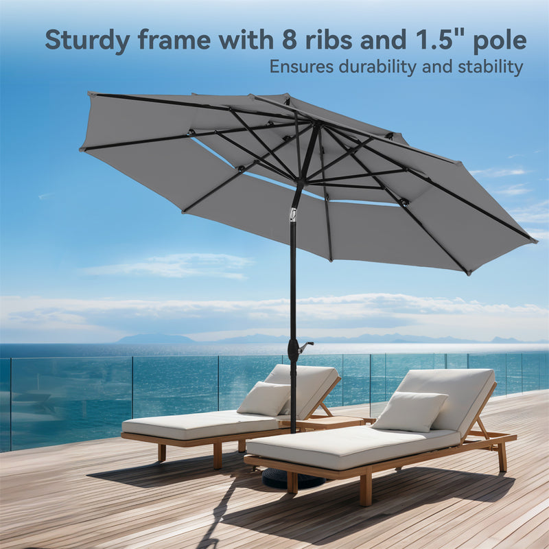 PHI VILLA 10ft 3 Tier Auto-tilt Patio Umbrella Outdoor Double Vented Umbrella