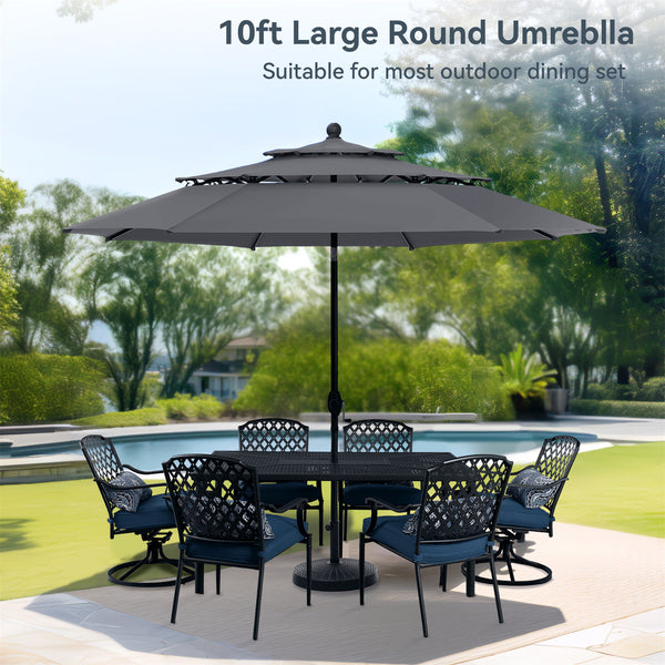 10ft 3 Tier Auto-tilt Patio Umbrella Outdoor Double Vented Umbrella