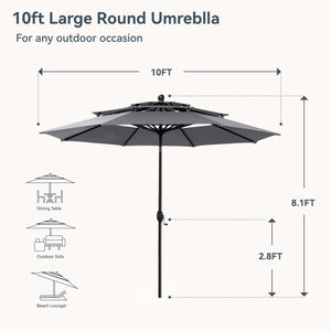 10ft 3 Tier Auto-tilt Patio Umbrella Outdoor Double Vented Umbrella