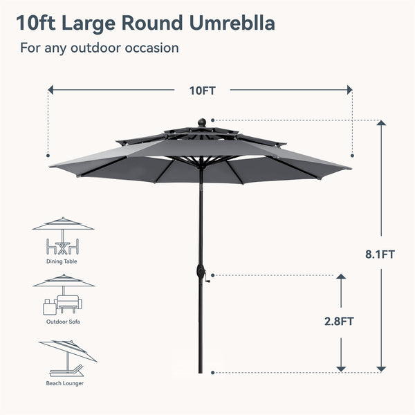 10ft 3 Tier Auto-tilt Patio Umbrella Outdoor Double Vented Umbrella