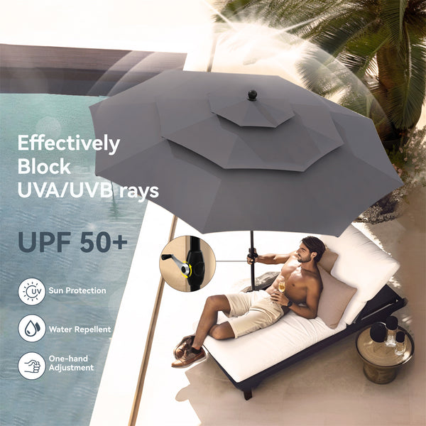 10ft 3 Tier Auto-tilt Patio Umbrella Outdoor Double Vented Umbrella