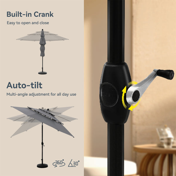 10ft 3 Tier Auto-tilt Patio Umbrella Outdoor Double Vented Umbrella