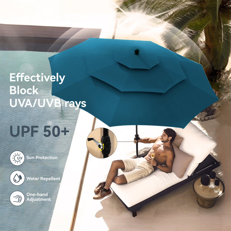 PHI VILLA 10ft 3 Tier Auto-tilt Patio Umbrella Outdoor Double Vented Umbrella