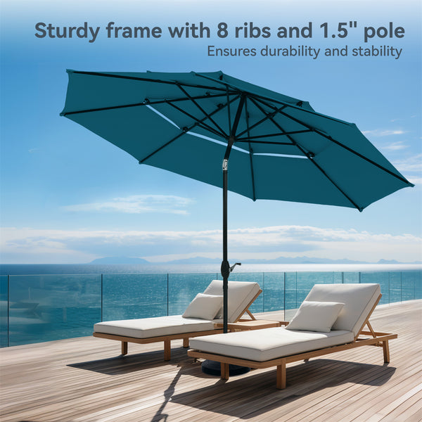 10ft 3 Tier Auto-tilt Patio Umbrella Outdoor Double Vented Umbrella