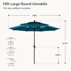 10ft 3 Tier Auto-tilt Patio Umbrella Outdoor Double Vented Umbrella