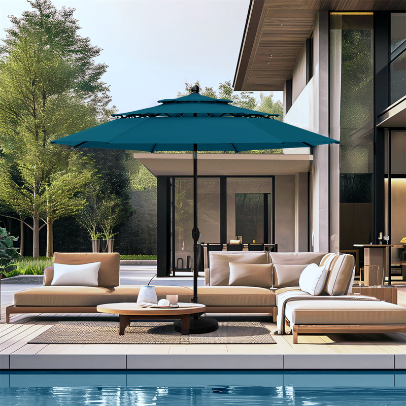 PHI VILLA 10ft 3 Tier Auto-tilt Patio Umbrella Outdoor Double Vented Umbrella