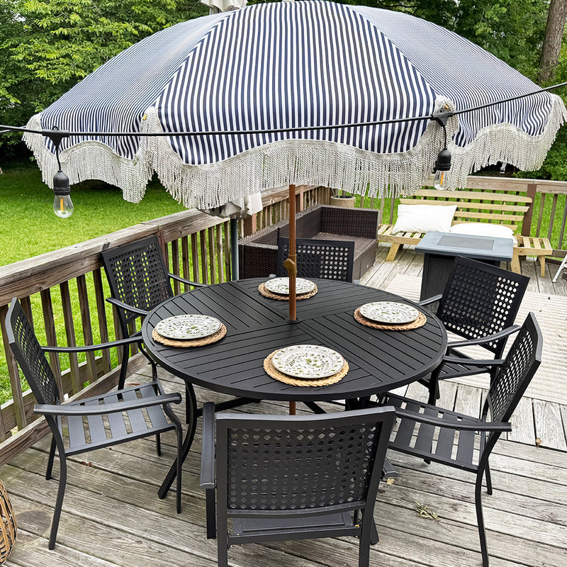 7-Piece Patio Dining Set for Backyard with Bullseye Pattern Chairs and Round Table-Phi Villa