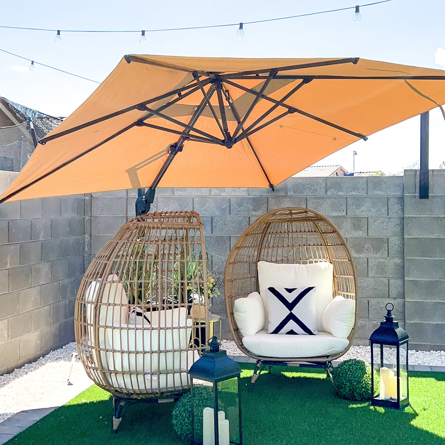 10ft Patio Square Offset Umbrella with Hanging Decorative Holes and Ai 10ft Patio Square Offset Umbrella with Hanging Decorative Holes and Ai