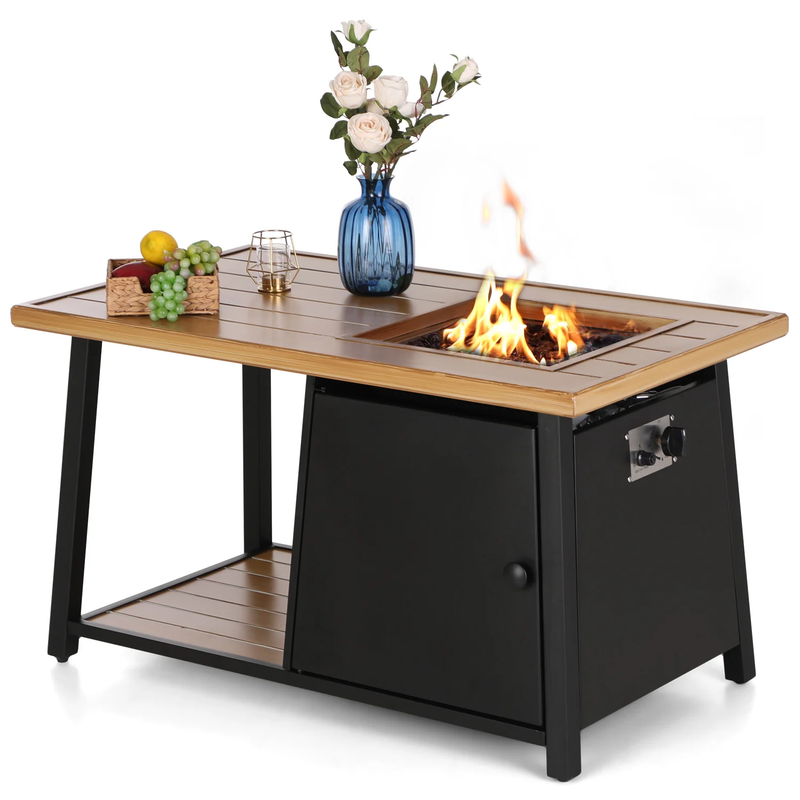 PHI VILLA  46" x 26" Storage Fire Pit Table 50,000 BTU with Wood-look Tabletop-Functional and Stylish