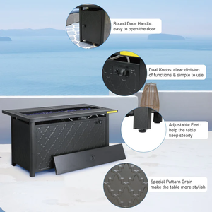 Phi Villa 9-Seat Outdoor Steel & Rattan Conversation Sofa Set With Leather Grain Fire Pit Table