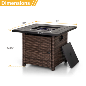 32" 50,000 BTU Square Wicker and Steel Patio Table with Fire Pit