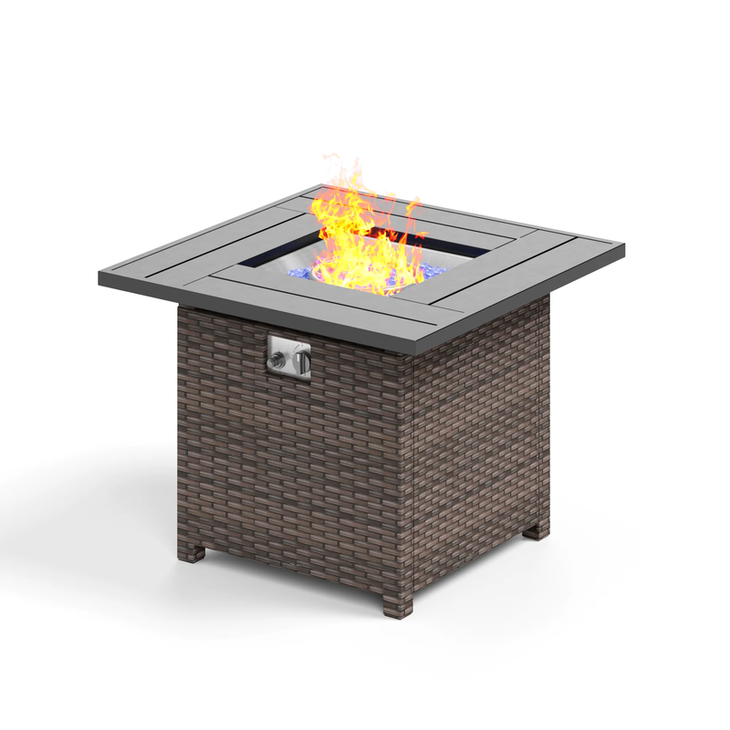 Phi Villa 32 Inch 50,000 BTU Patio Wicker & Steel Square Patio Propane Fire Pit Table