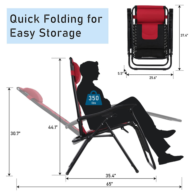 PHI VILLA Set of 2 Padded Zero Gravity Lounge Chair Folding Patio Recliner