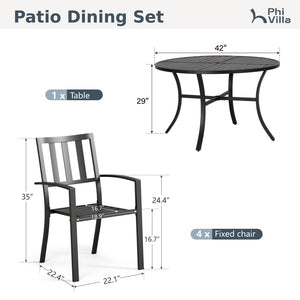 5-Piece Outdoor Dining Set with 42" Round Table and Stckable Chairs