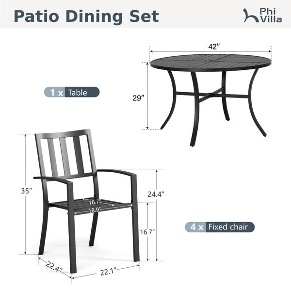 5-Piece Outdoor Dining Set with 42" Round Table and Stckable Chairs