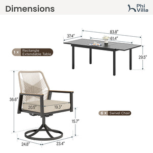 Mirage 7/9-Piece Patio Dining Set with Stylish Rattan Rope Chairs and Expandable Table